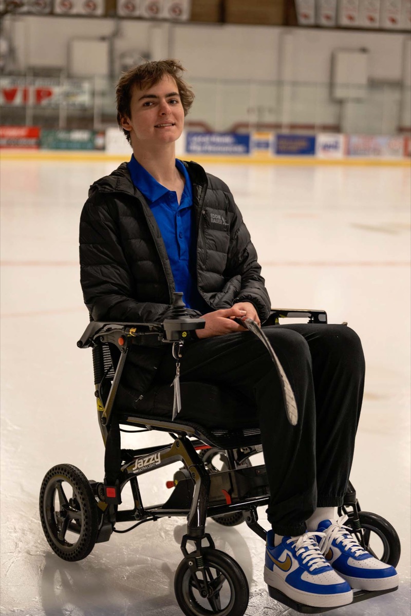 Jackson out on the ice in his chair