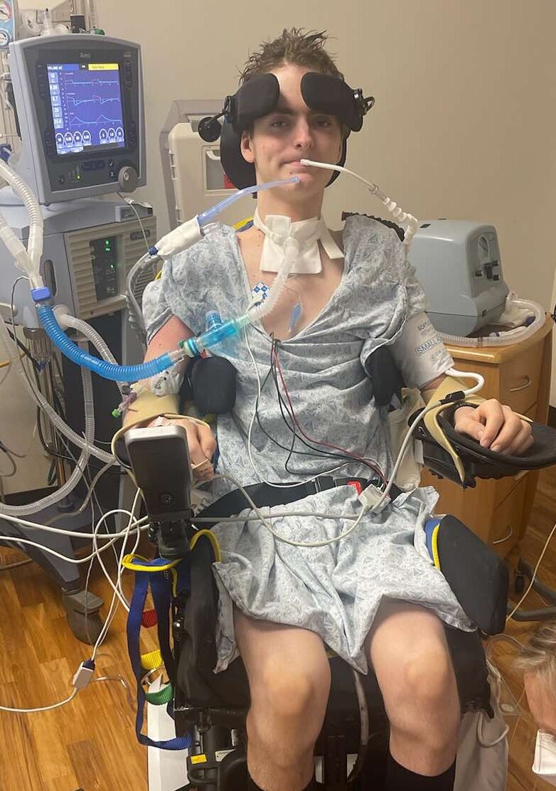 Jackson in the hospital early in his recovery