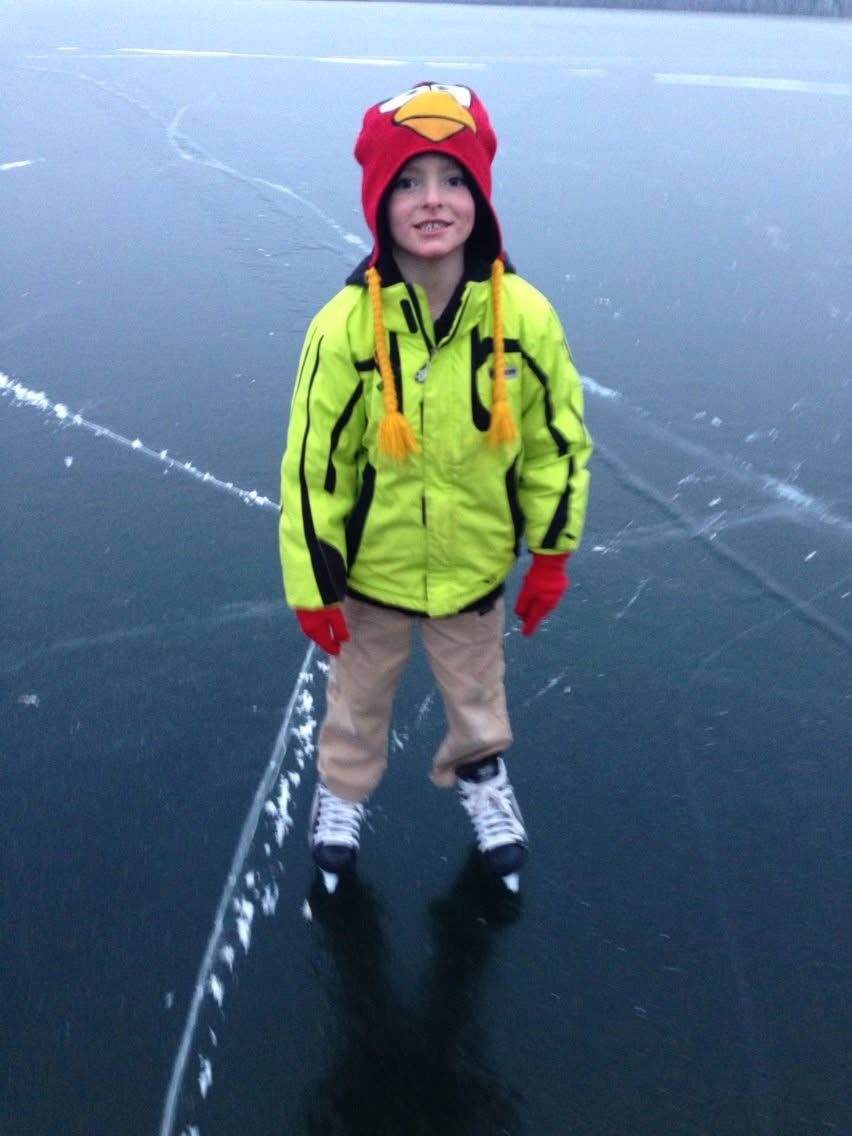 Jackson as a boy skating on the lake